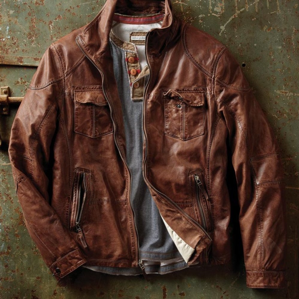 Mens Lambskin Leather Jacket- XL Carbon2Cobalt